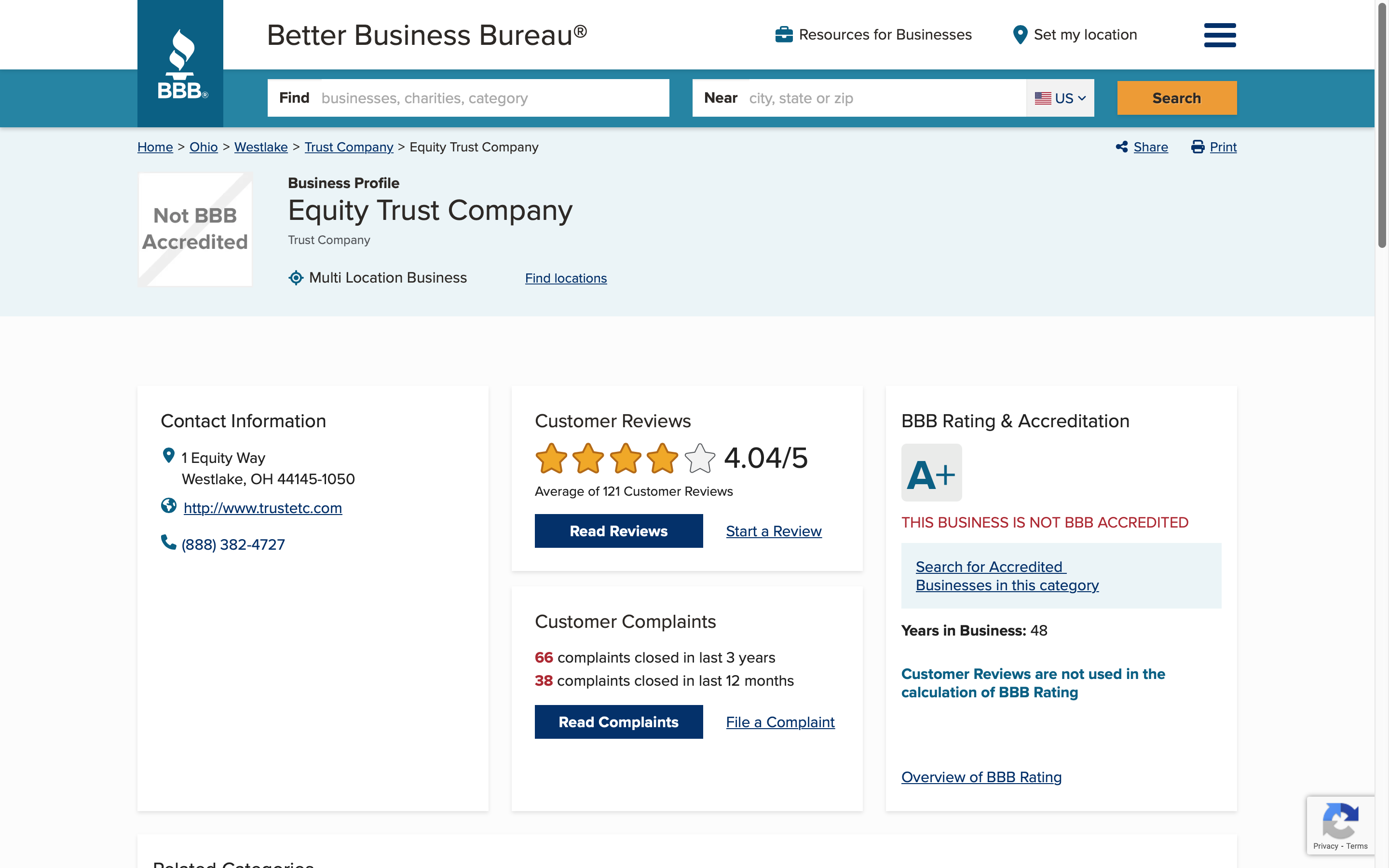 Equity Trust Company BBB Rating Updated For Sept 2022