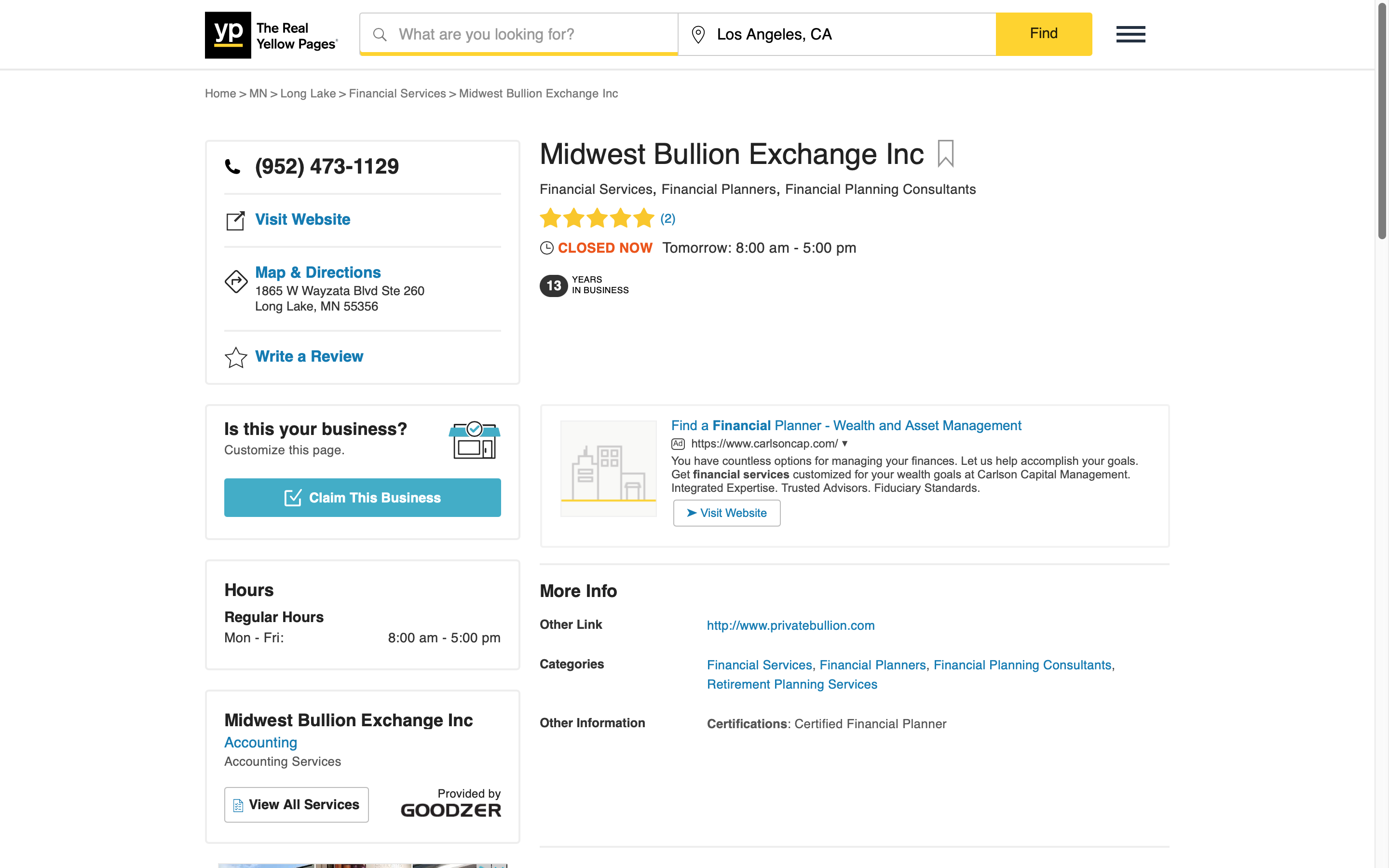 Midwest Bullion Exchange Yellow Pages Rating (Updated Oct 2022)