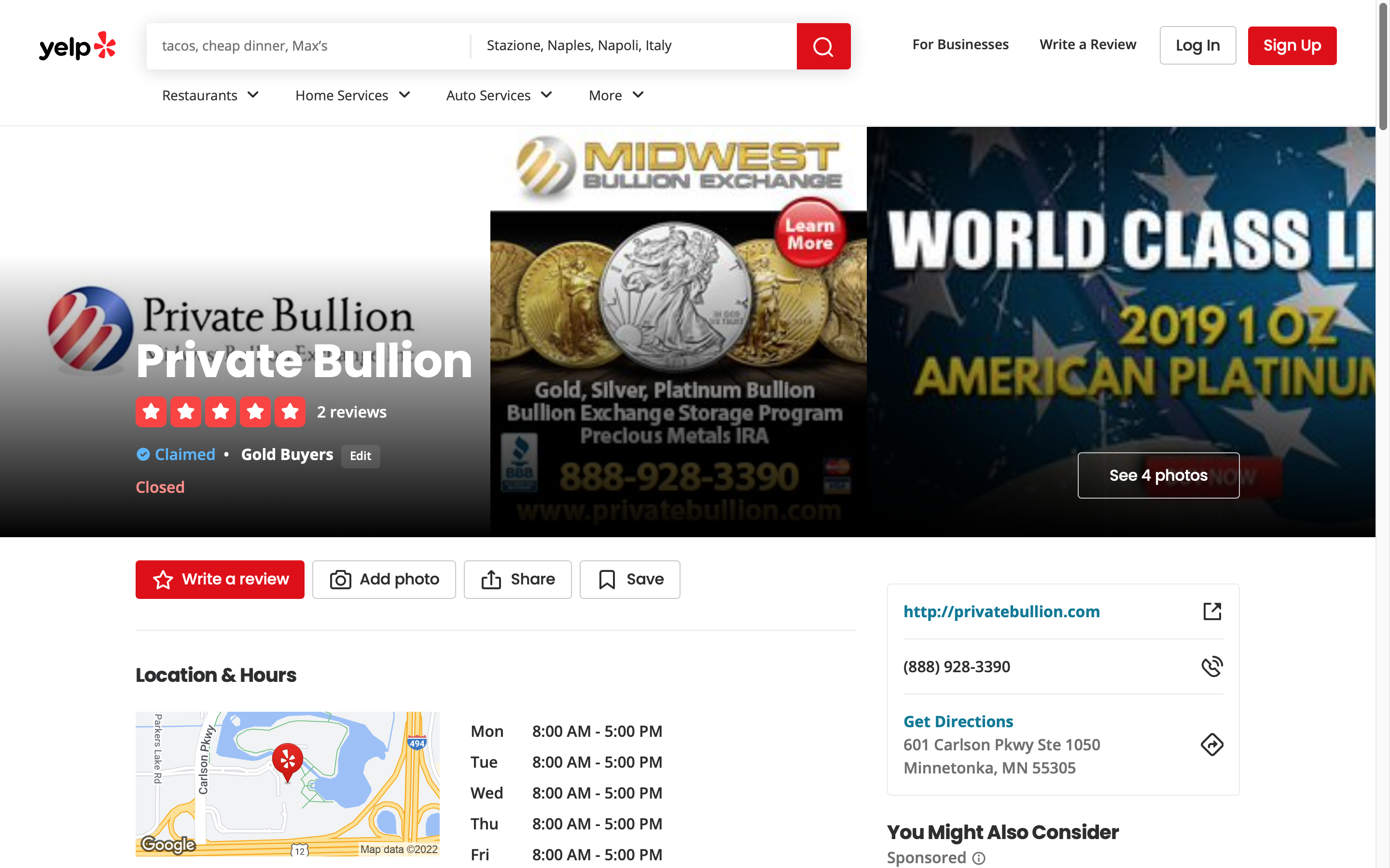 Midwest Bullion Exchange Yelp Rating (Updated Oct 2022)