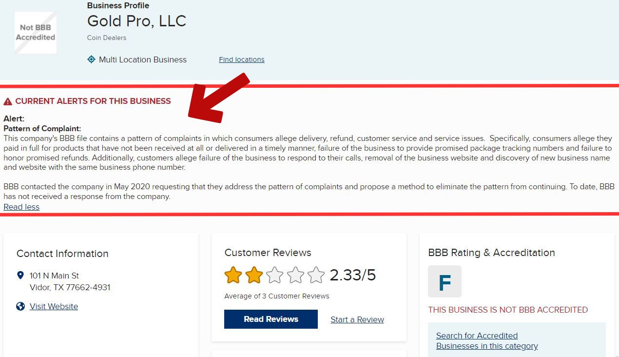 GoldPro Review BBB alert GoldPro Review BBB alert