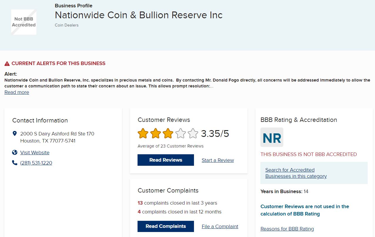Is Nationwide Coin &amp; Bullion Reserve A Scam BBB