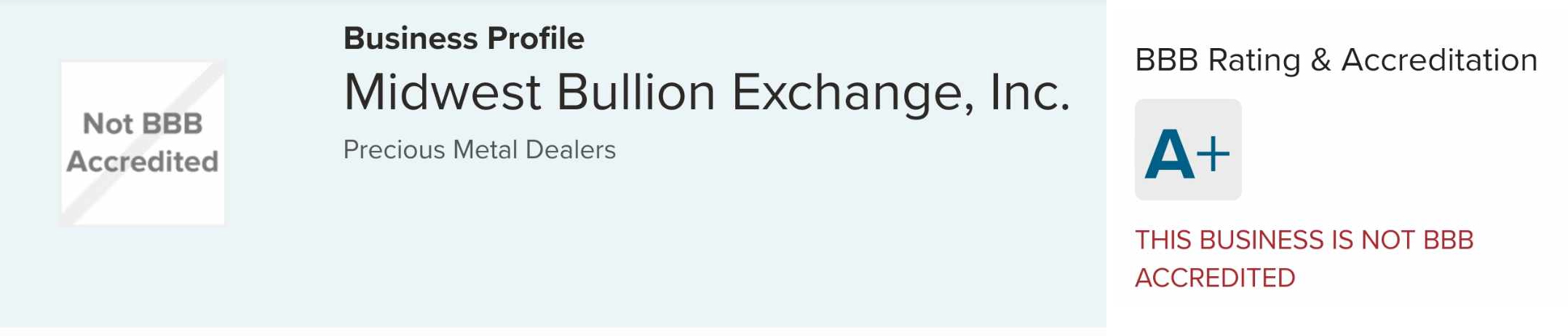 BBB rating Midwest Bullion Exchange Review