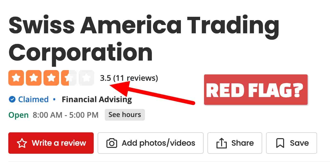 Yelp Swiss America Trading reviews